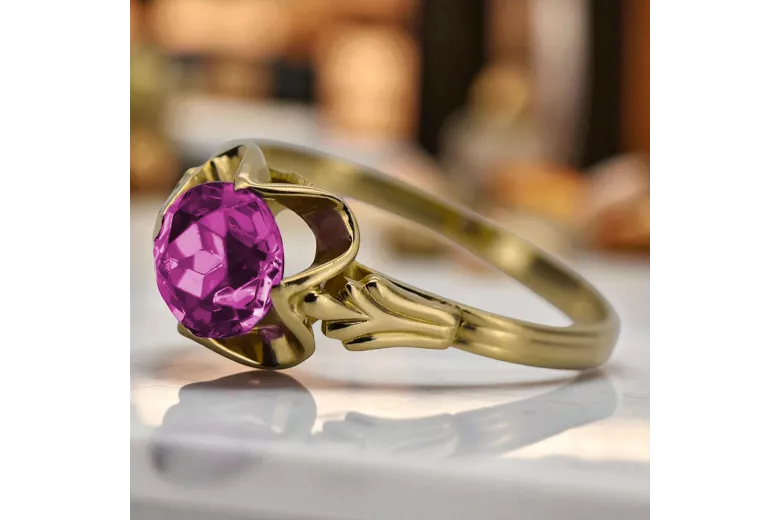 Vintage craft Ring Amethyst 14K Yellow gold vrc023y